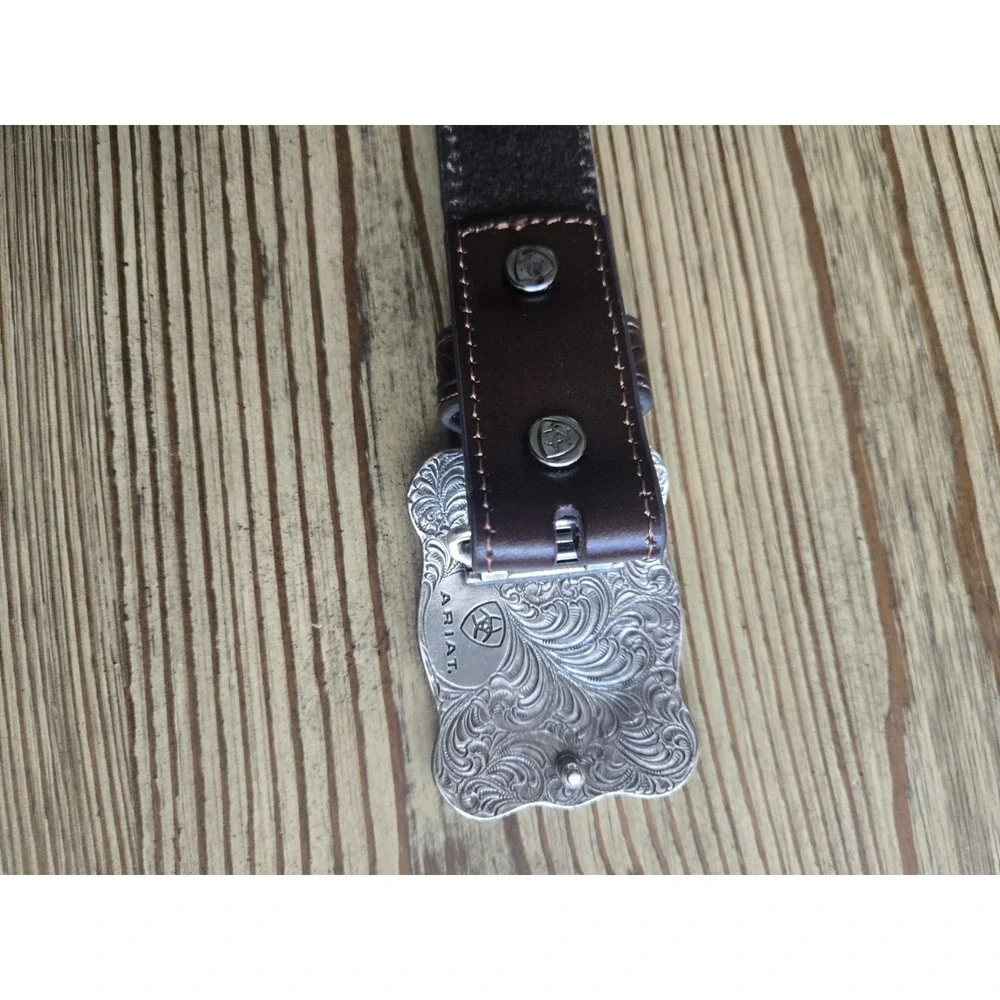 Ariat Rustic Distressed Brown Boy's 18 Leather Belt Antiqued Silver Floral